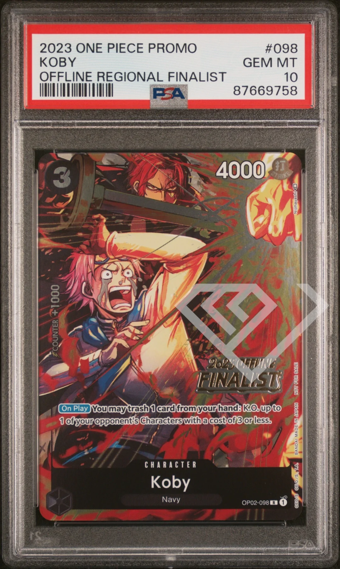 Koby OP02-098 R Alternate Art - 2023 Offline Regional Finalist PSA 10 English