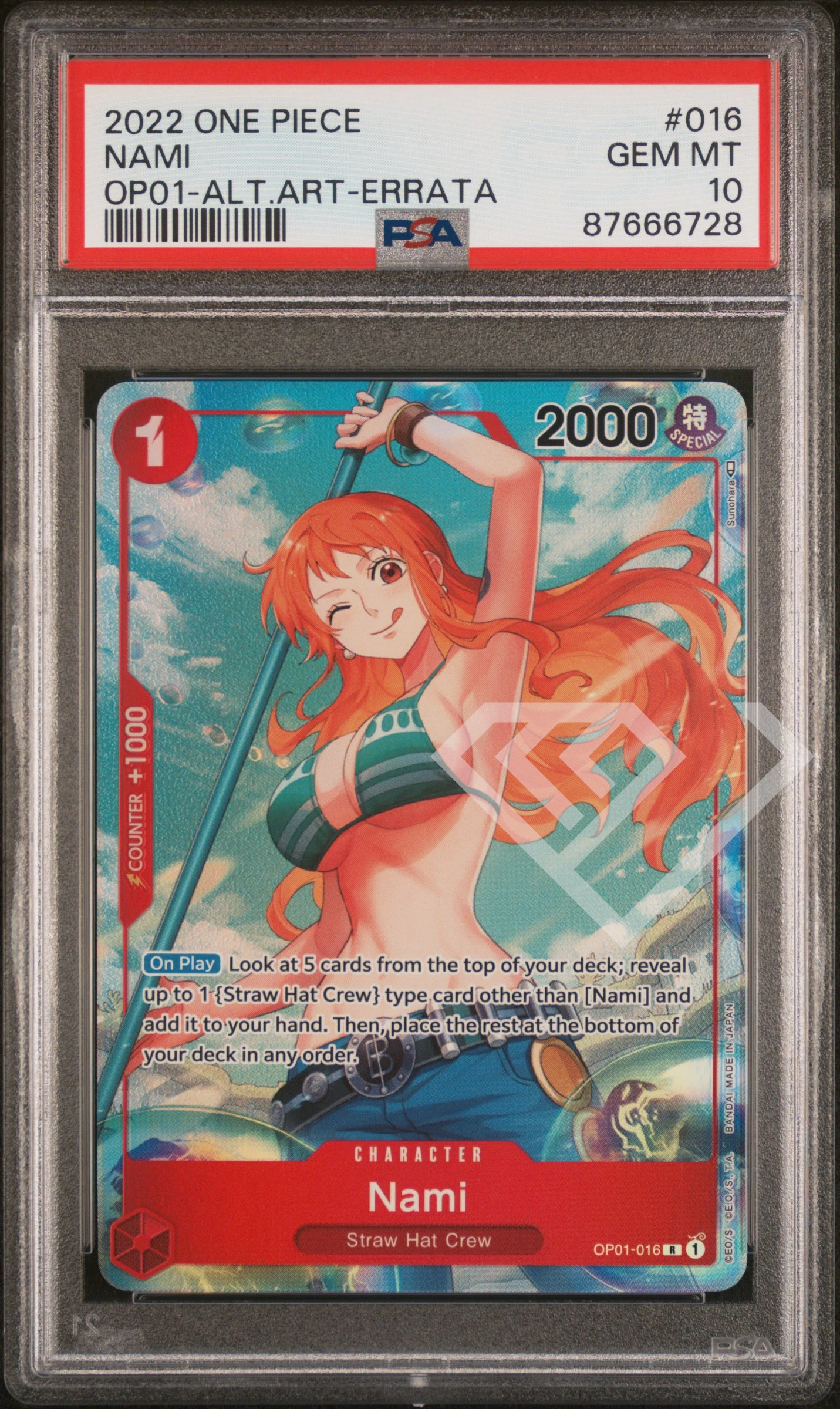 Nami op01-016 r alternate art - errata corridge psa 10 english - grading supplies italia - official site Nami op01-016 r alternate art - errata corridge psa 10 english